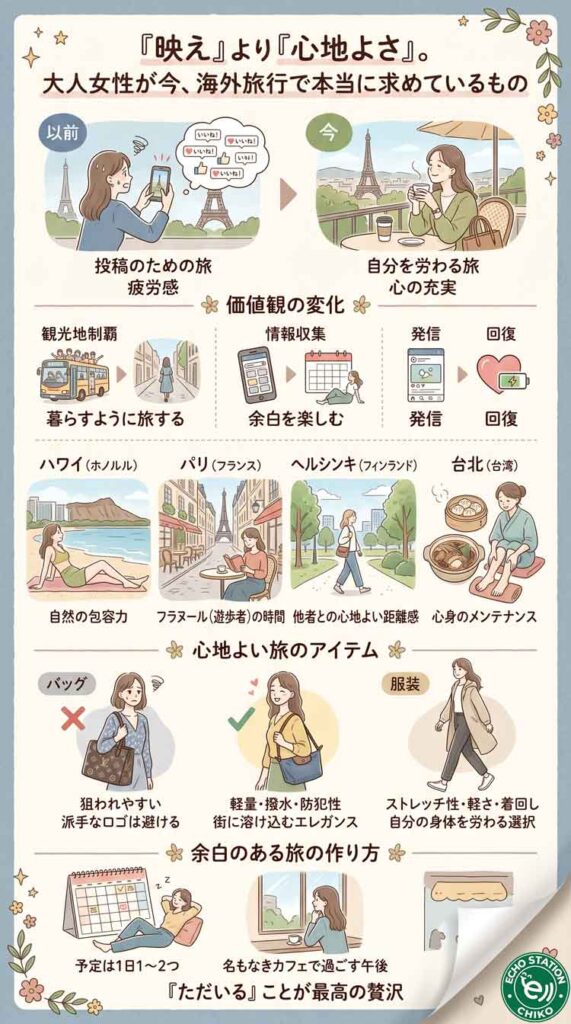 「映え」より「心地よさ」。大人女性が今、海外旅行で本当に求めているものインフォグラフ