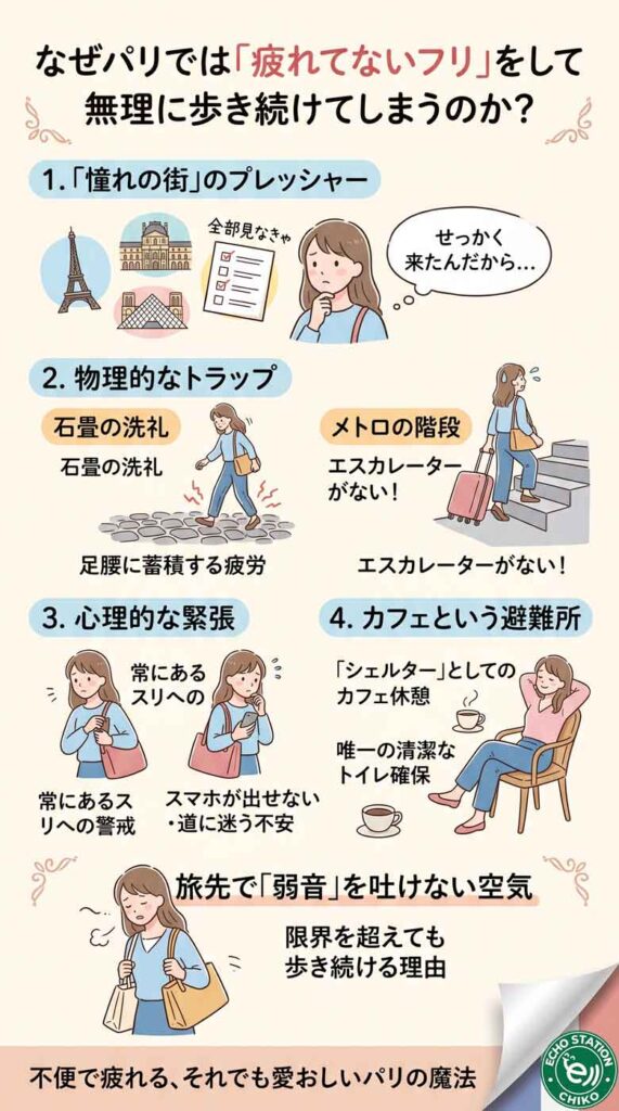 なぜ大人は、パリで「疲れてないフリ」をして無理に歩き続けてしまうのか？インフォグラフ