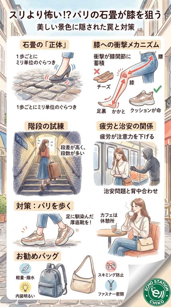 スリより怖い!?パリの美しい石畳があなたの膝を密かに壊していく理由 インフォグラフ