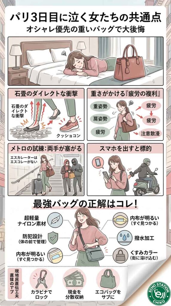 オシャレ優先の重いバッグでパリへ?3日目に泣く女たちの共通点 インフォグラフ