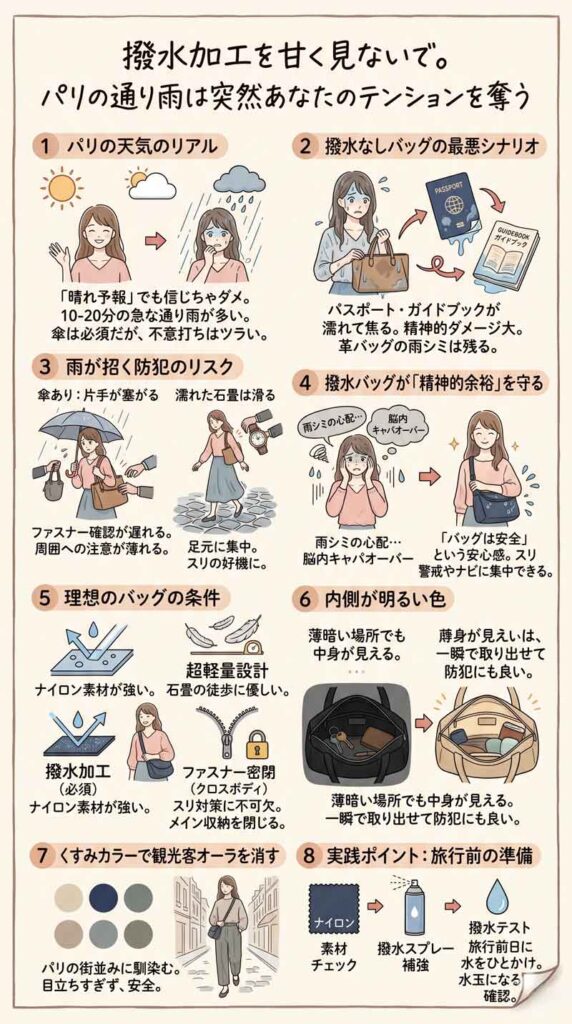 撥水加工を甘く見ないで。パリの通り雨は突然あなたのテンションを奪うインフォグラフ