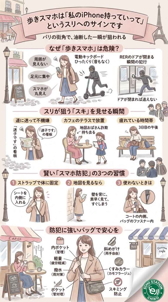 歩きスマホは「私のiPhone持っていって」というスリへのサインですインフォグラフ
