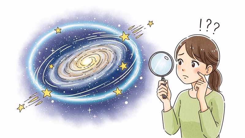 銀河の回転とダークマターの役割を解説するイラスト