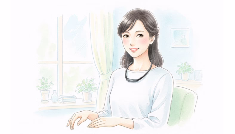 パナソニック コリコランループ EW-RA520を装着し微笑む女性