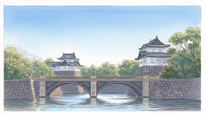 の晴天に映える皇居の二重橋と伏見櫓