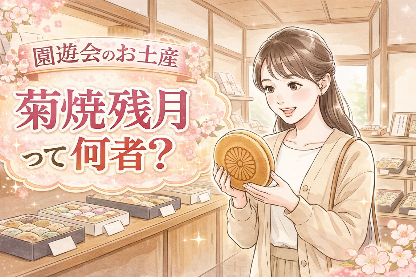 麻布菊園の菊焼残月を手に取る女性