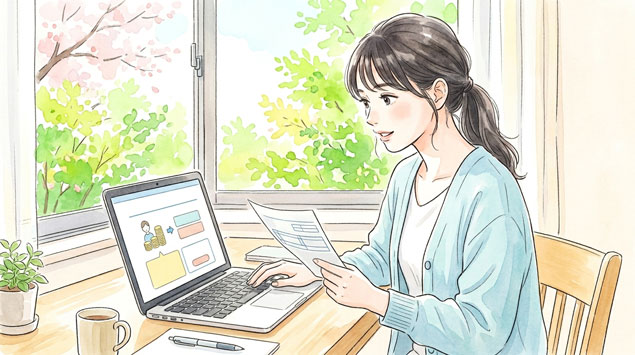 源泉徴収票をみながらふるさと納税限度額をチェックしている女性