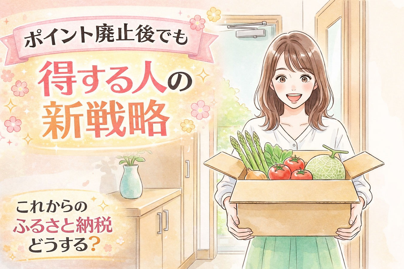 春の返礼品が届いて喜ぶ女性