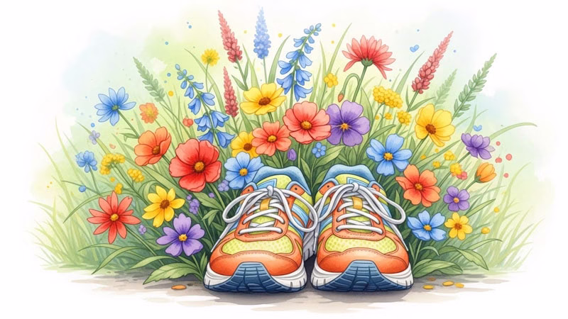 花とランニングシューズのイラスト