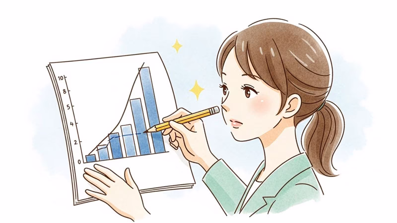 グラフを見て分析する女性のイラスト