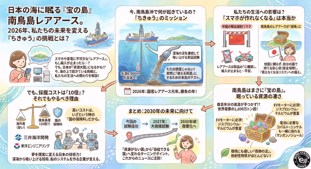 【2026年最新】南鳥島レアアースとは？探査船「ちきゅう」の挑戦と日本の未来・私たちの生活への影響