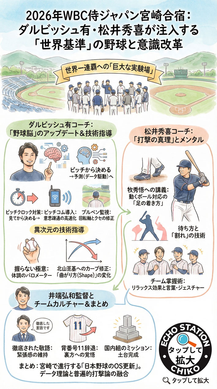 【WBC2026】侍ジャパン宮崎キャンプ徹底解説|ダルビッシュ&松井が導く「世界基準」とピッチクロック対策