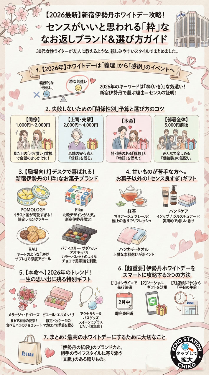 【2026】伊勢丹新宿店ホワイトデー完全ガイド｜予算別・デパ地下人気・お菓子以外・混雑回避