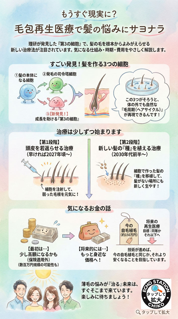【2026年最新】脱毛症は治る?理研が発見した「第3の細胞」と毛包再生医療の実用化はいつから?費用も徹底解説
