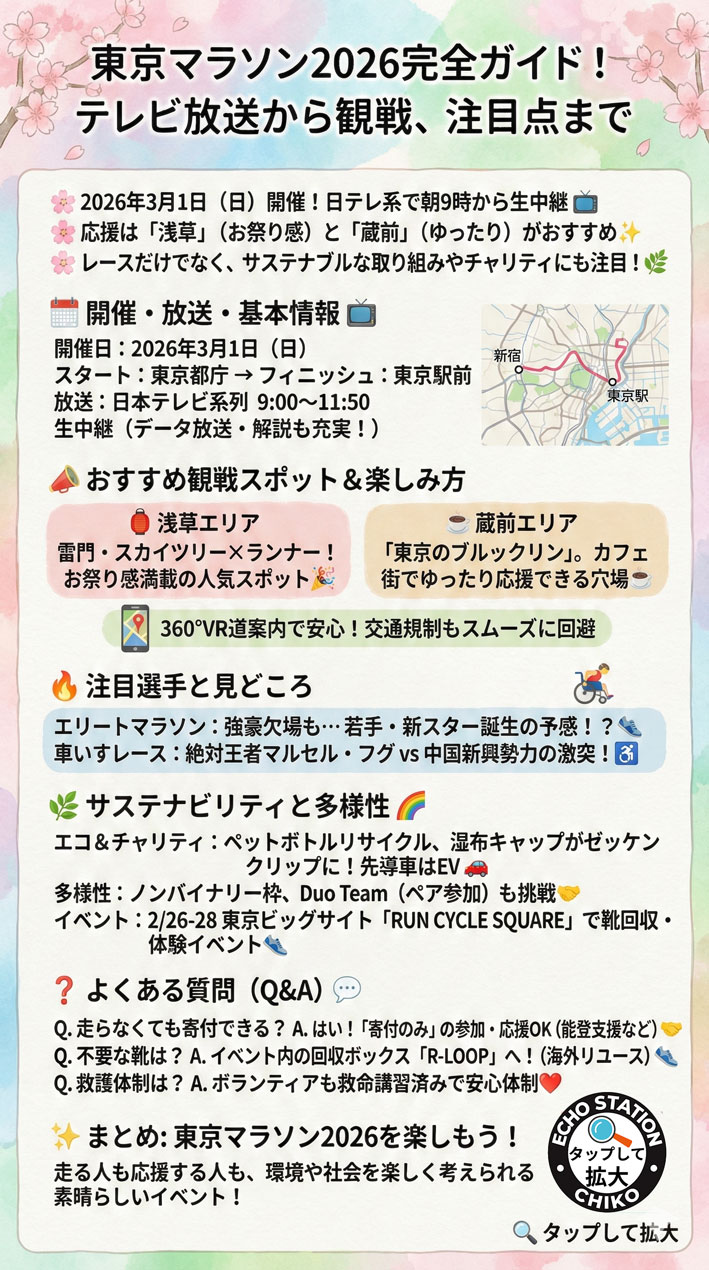 【2026年3月1日】東京マラソン完全ガイド|テレビ放送9:00〜・穴場観戦(浅草/蔵前)・交通規制まで