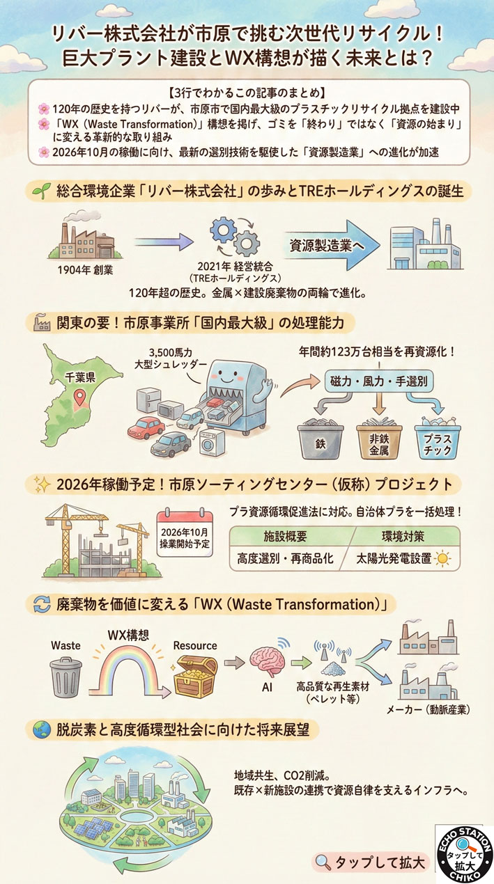 【2026年稼働】リバー株式会社が市原市に国内最大級リサイクル拠点を建設｜WX構想でゴミは資源になる