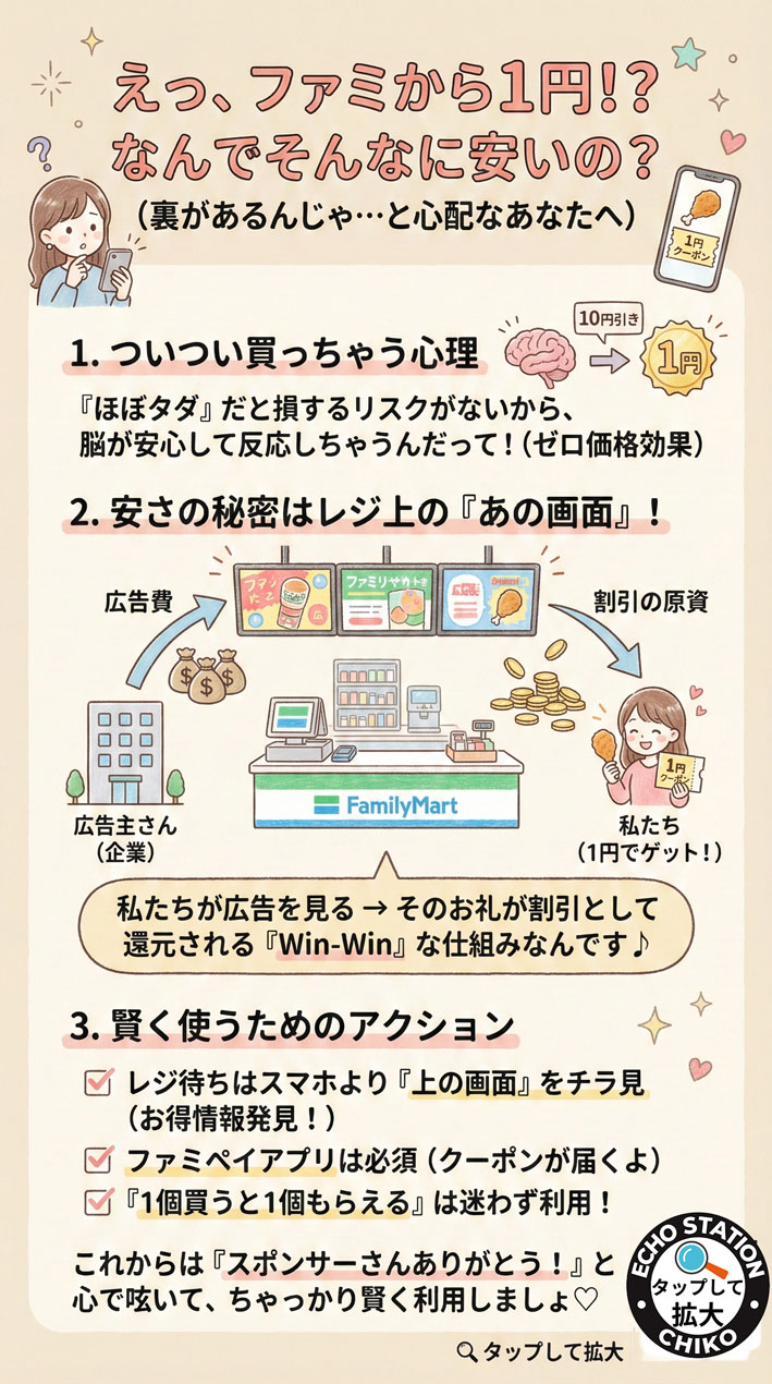 【なぜ?】ファミマの「1円商品」の秘密|レジ上の広告がスポンサーだった!