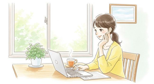 【2026年確定申告】基礎控除95万円へ!年収160万円まで非課税に?知らないと損する最新改正まとめ PCを使って確定進行する女性