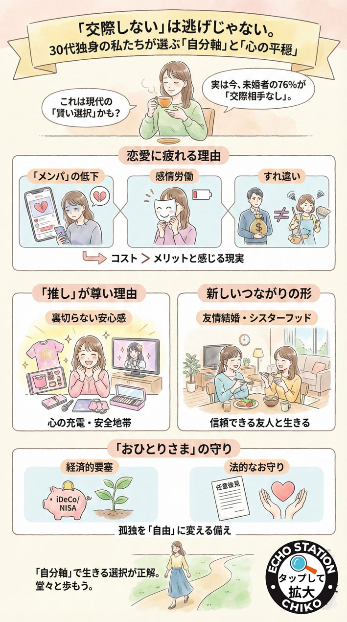 「交際しない」は逃げじゃない。30代独身が恋愛より“心の平穏”と自分軸を選ぶ理由