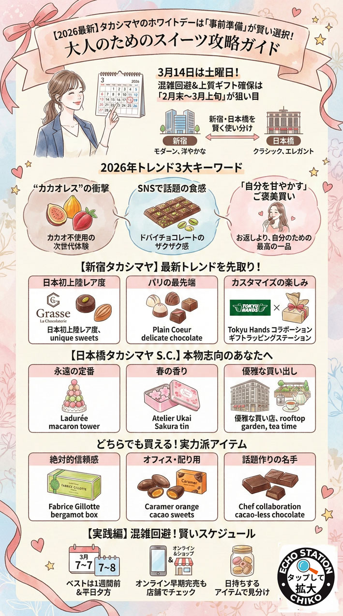 【2026最新】タカシマヤのホワイトデーは「事前準備」が賢い選択！新宿・日本橋を使い分ける、大人のためのスイーツ攻略ガイド