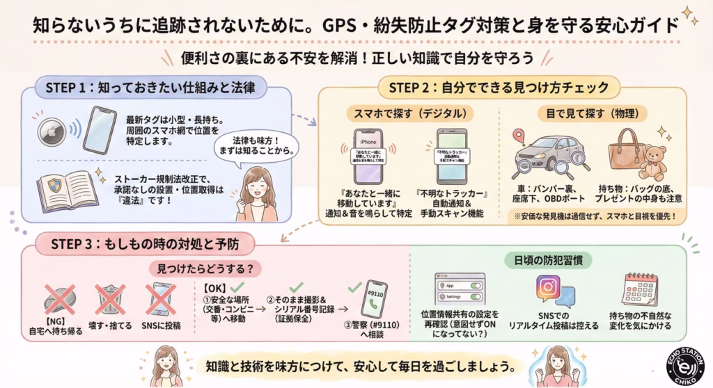 【AirTag追跡の確認方法】iPhone/Androidで“不審なタグ”を見つける設定と対処法（GPSストーカー対策）