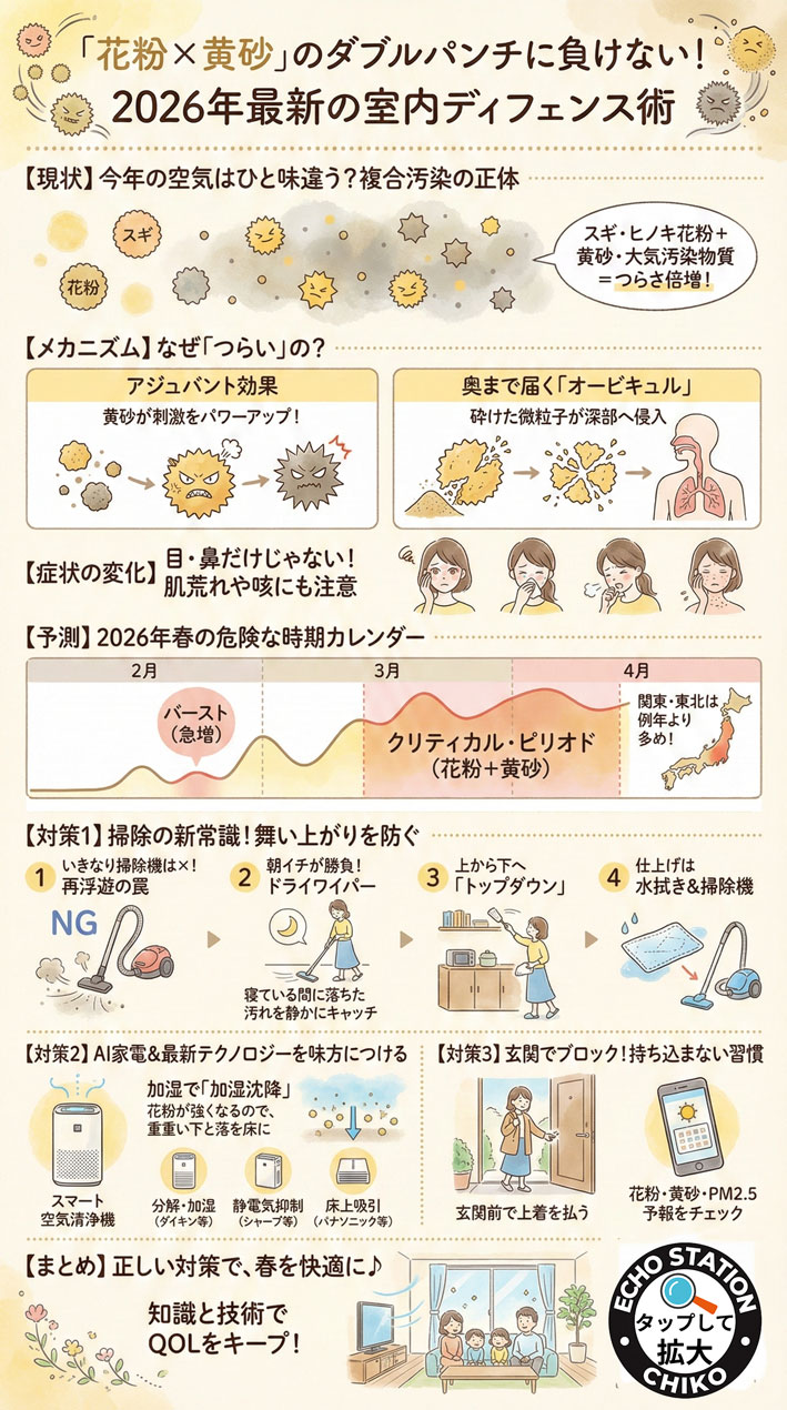 花粉×黄砂のダブル対策!2026年春の室内防衛術|空気清浄機の選び方と掃除の新常識