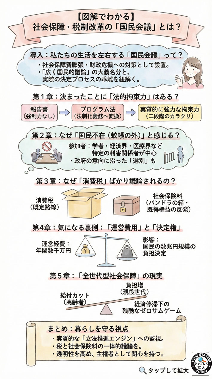 【図解】社会保障制度改革国民会議とは？報告書は法律になるの？消費税ばかり議論される理由も解説