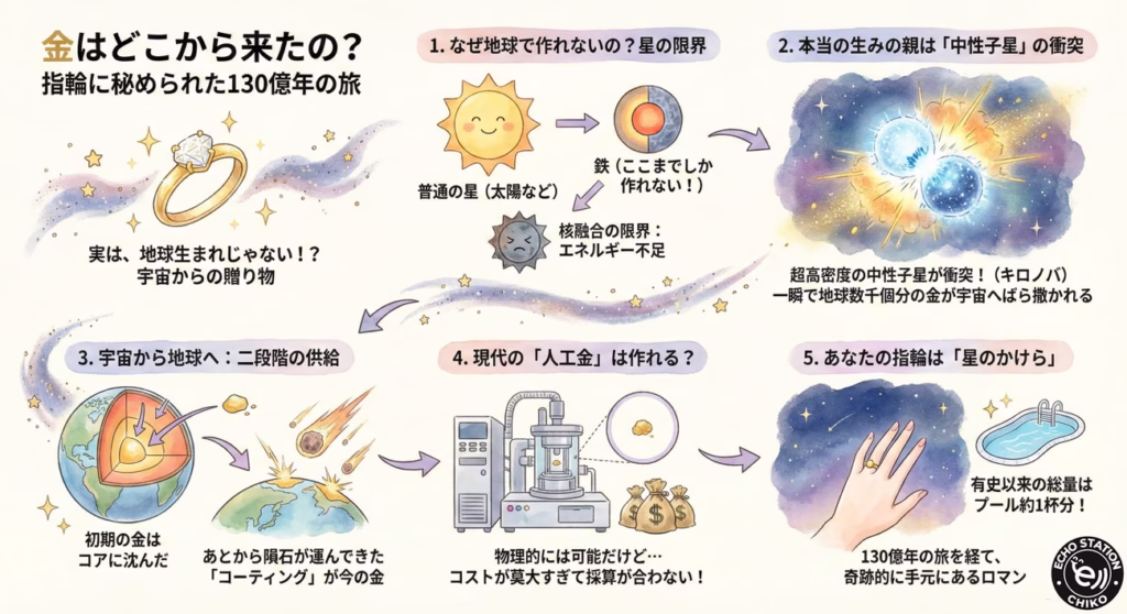 金はどこから来た？なぜ高い？宇宙で生まれた「星のかけら」をやさしく解説