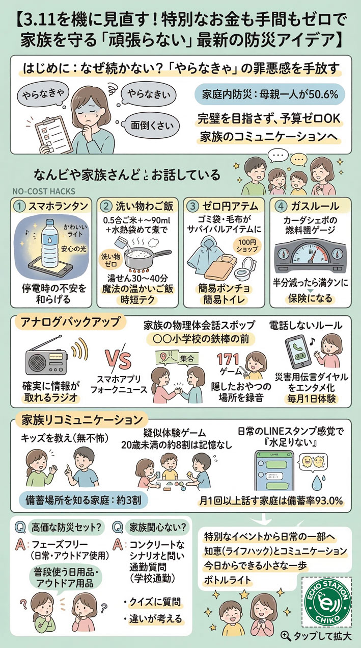 3.11を機に見直す！家族を守るゼロ円防災と頑張らない備え術