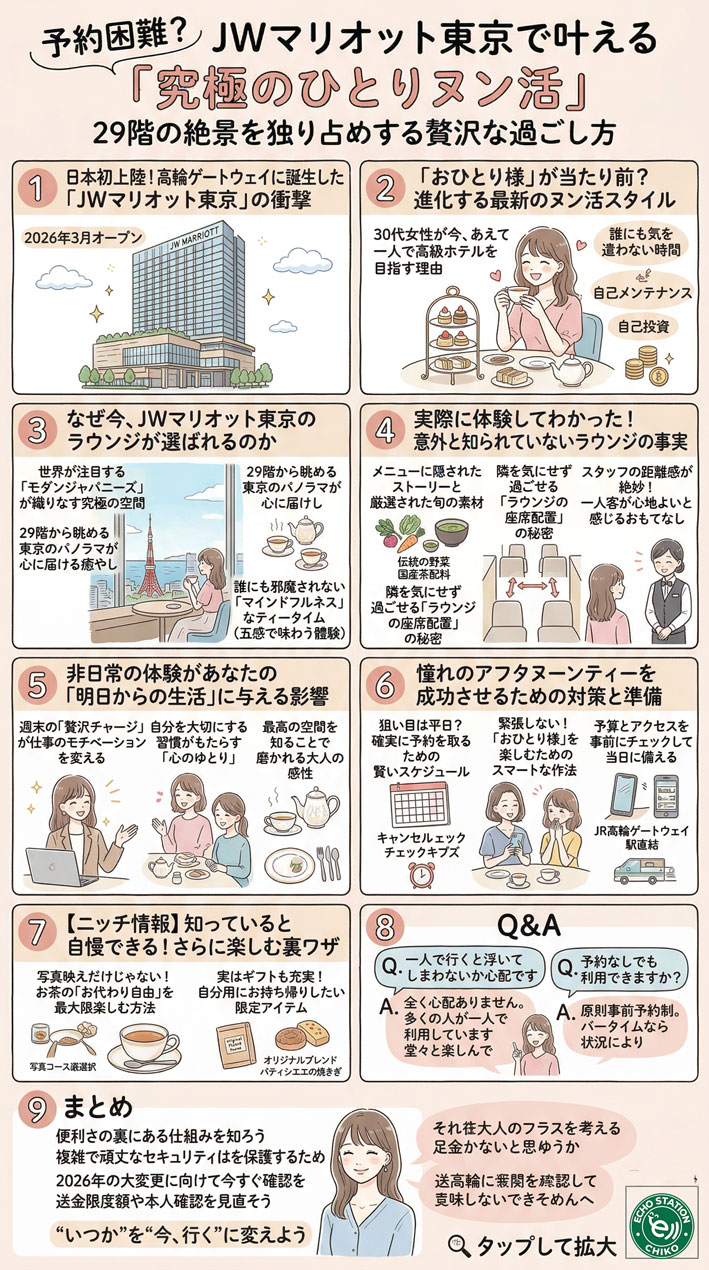 JWマリオット・ホテル東京のひとりアフタヌーンティー体験ガイド インフォグラフィック
