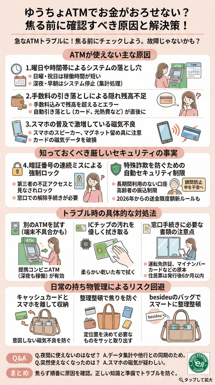 ゆうちょATMでお金がおろせない?残高あるのに使えない原因と対処法 インフォグラフ