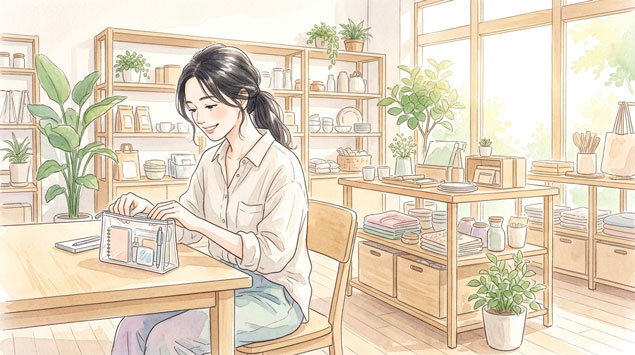 賢いお金の使い方とライフスタイルを実践する女性のイラスト