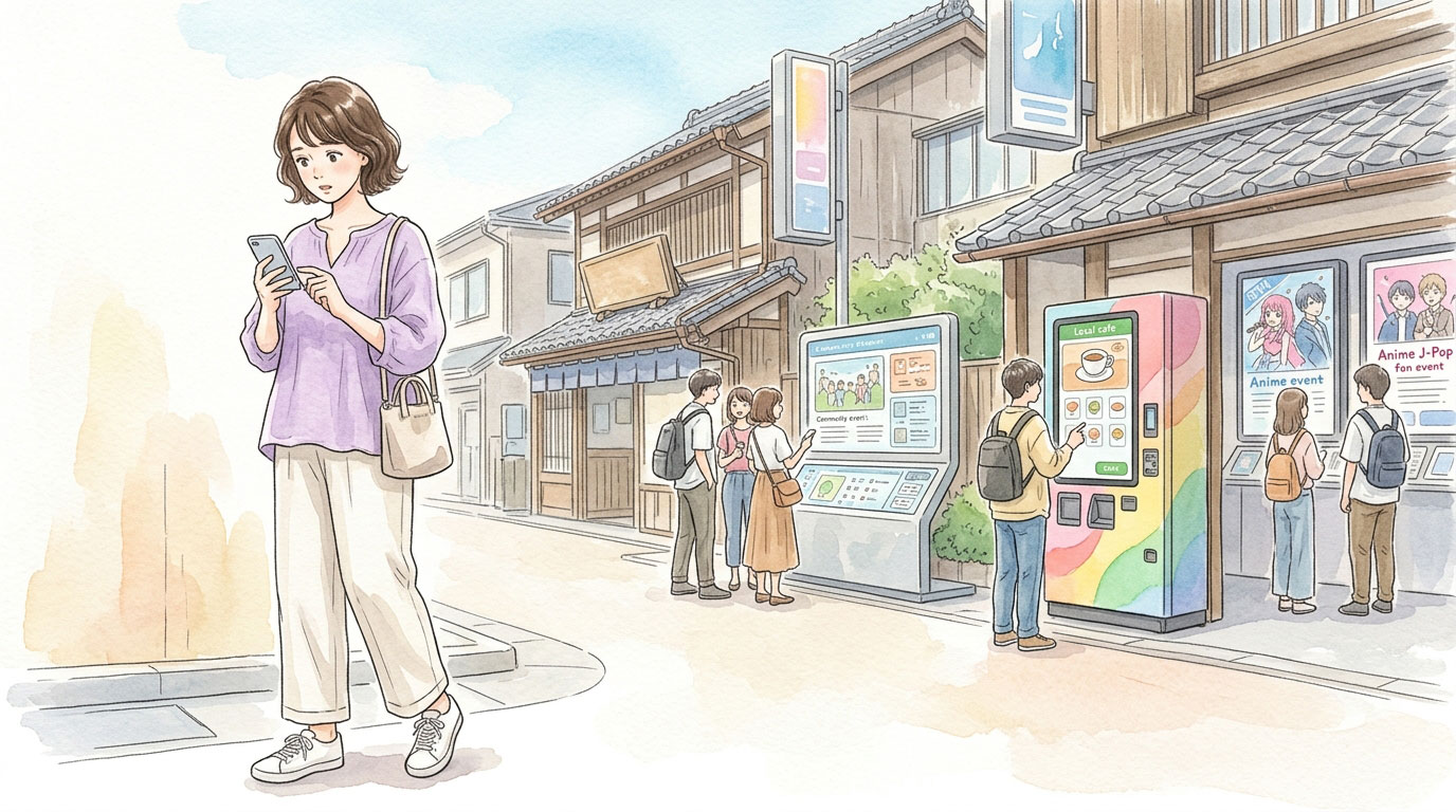若者の消費動向の変化を象徴する2026年の日本の街角のイラスト