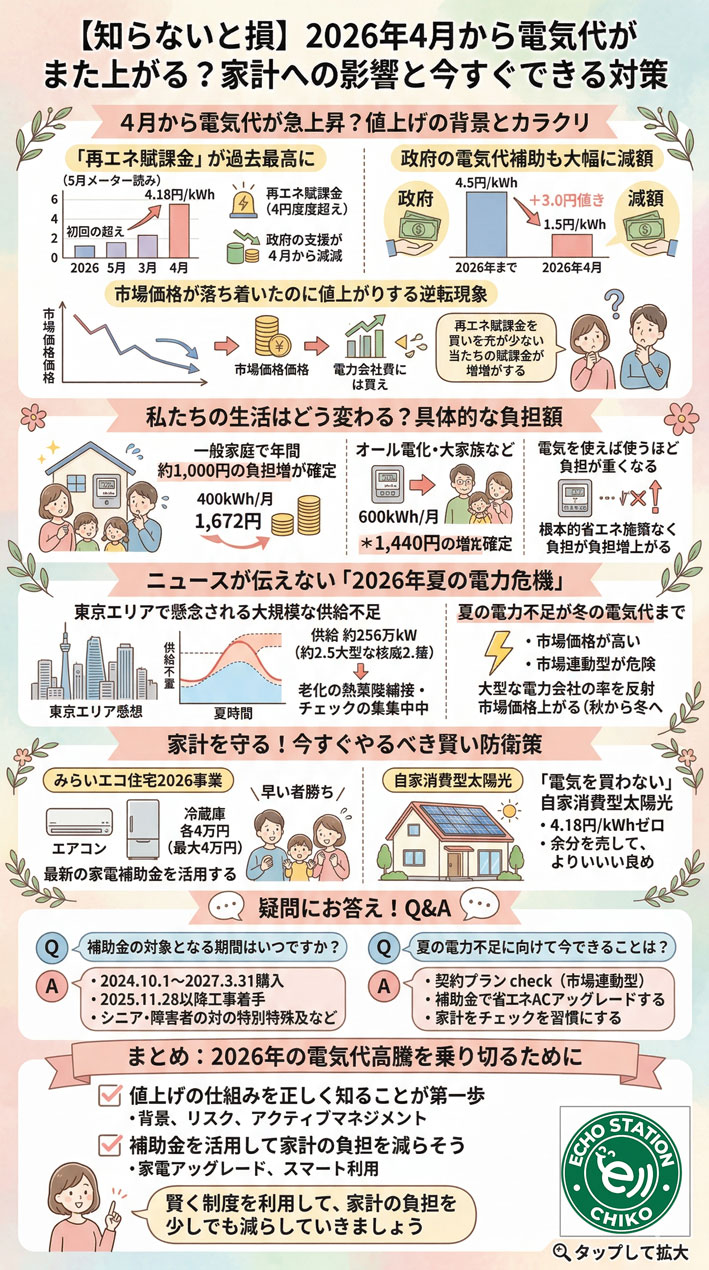 2026年春の電気代はなぜ上がる？再エネ賦課金と家計防衛策 インフォグラグぃっく