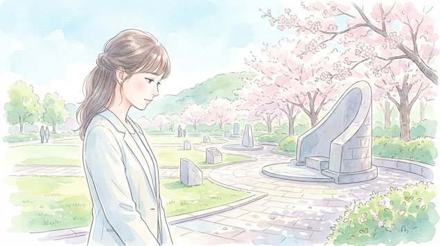 震災の記憶を感じる公園で考える女性