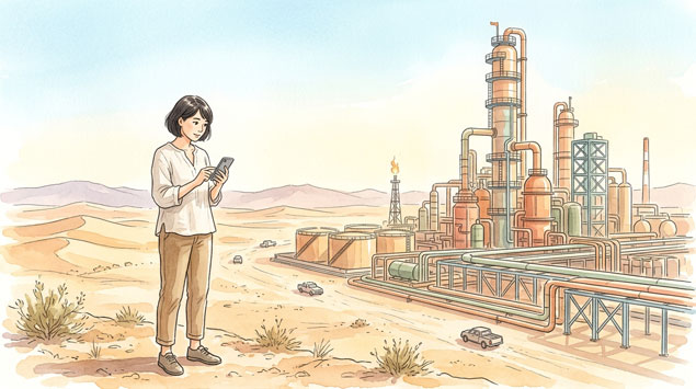 砂漠の石油精製プラントのイメージ