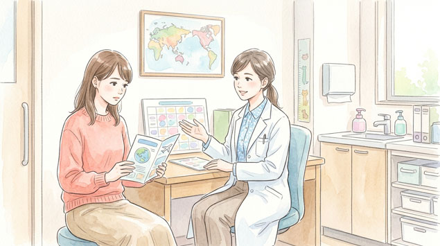 ワクチンについて医師に相談する女性