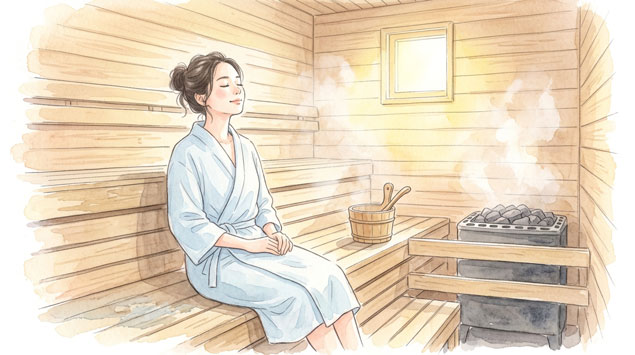 サウナでリラックスする女性
