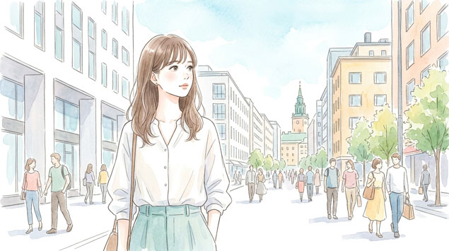  フィンランドの街で幸福度ランキングを考える女性