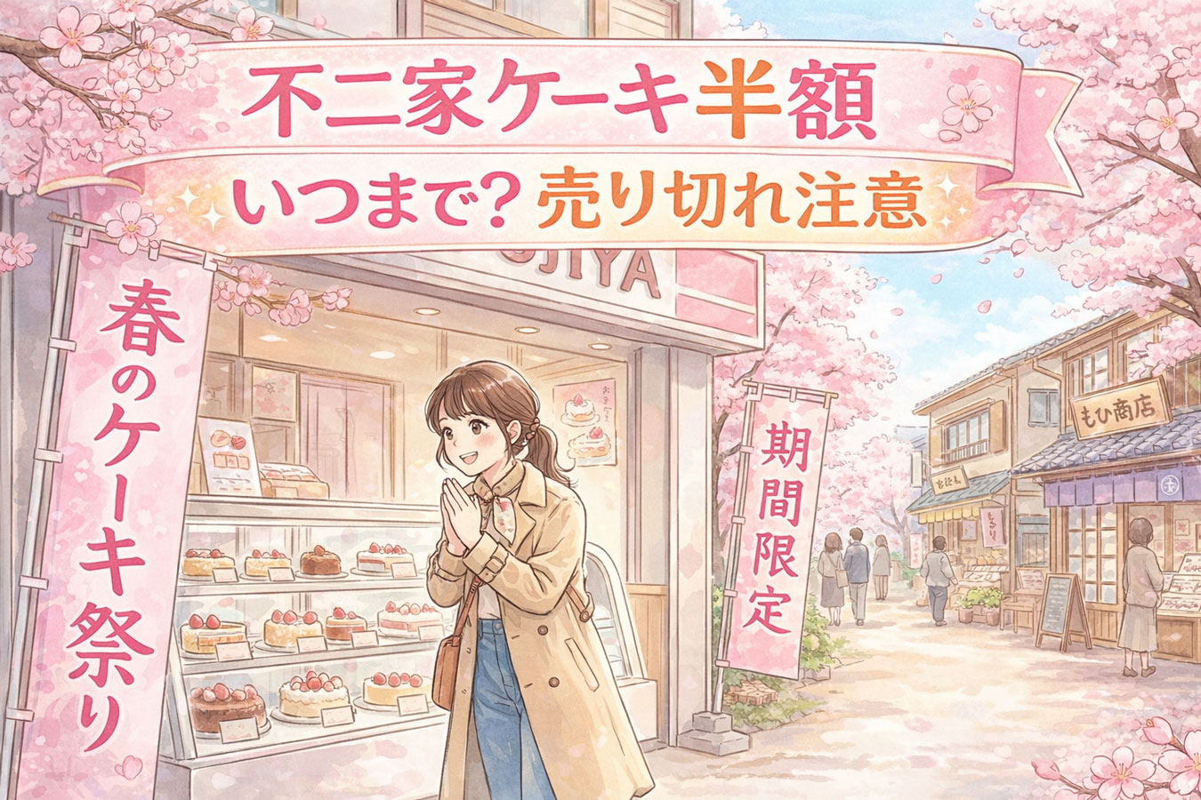 不二家ケーキ半額イベントの店舗外観イメージ