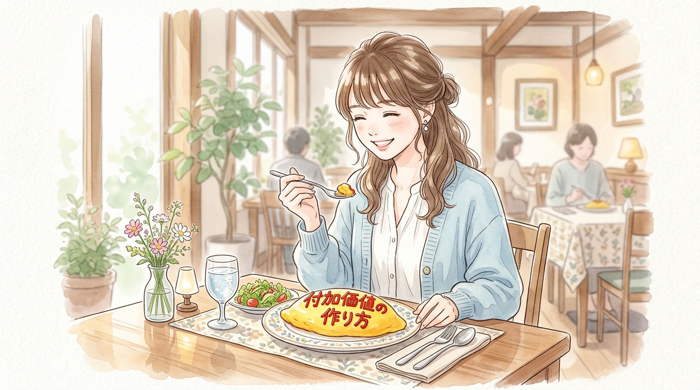 毎日頑張っても評価されない理由｜「付加価値のつくりかた」で収入と時間を変える方法 オムライスを付加価値を上げているイメージ画像