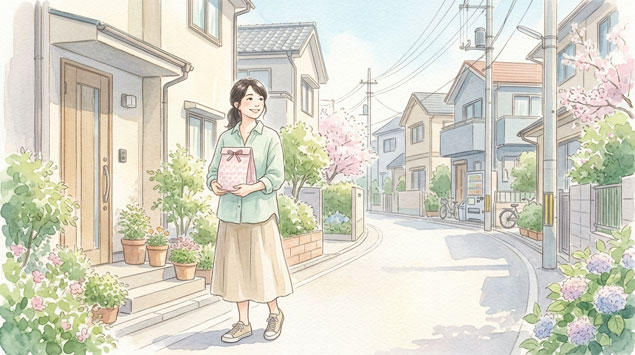 優しさをと愛を詰め込んだバッグを持って母と一緒にいるシーン