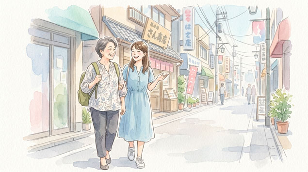 母といっしょに送ったバッグを持ってお出かけしている様子