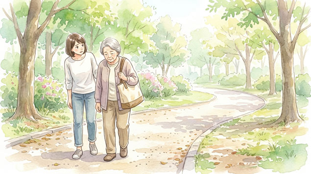 昔買ったバッグが重く重そうに持ち歩いている様子