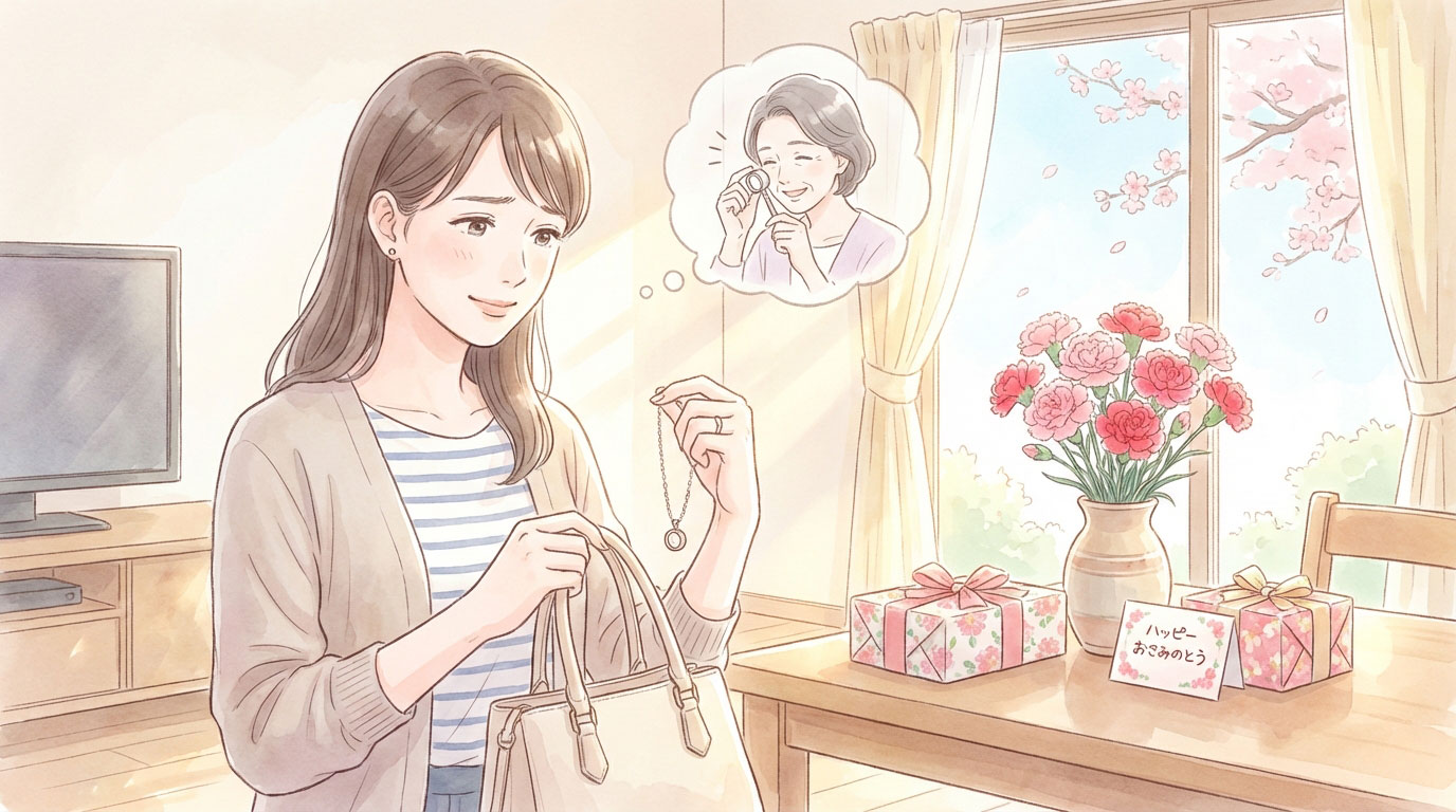 今年も 母の日プレゼントを用意できてホッとしている女性