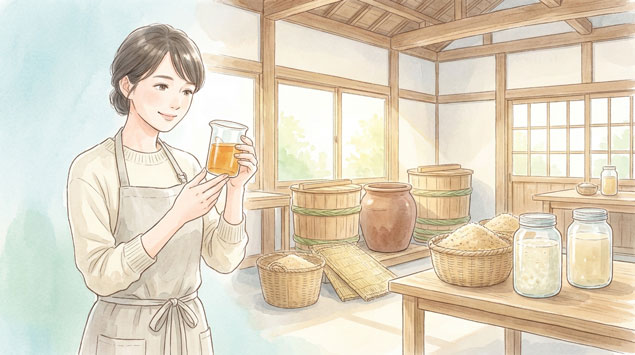 米ぬか由来を連想させる米倉をのイメージ図と女性