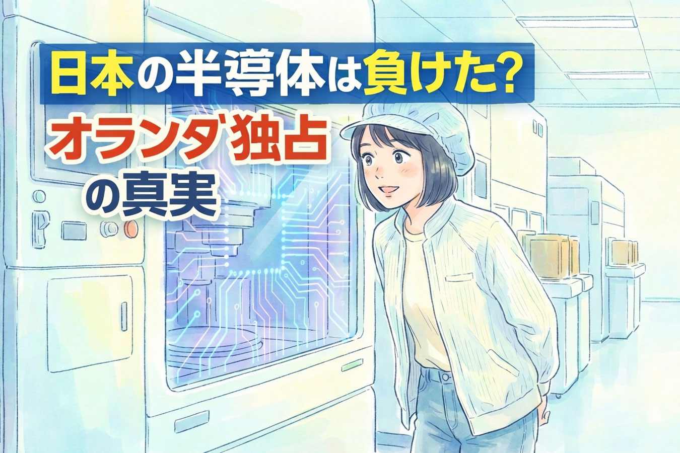 半導体工場で技術を見学する女性