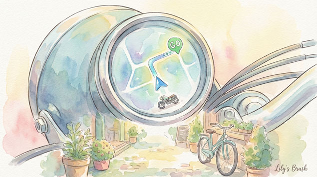 スマホと連動してインジケーターに道案内がひょうじされているイメージ