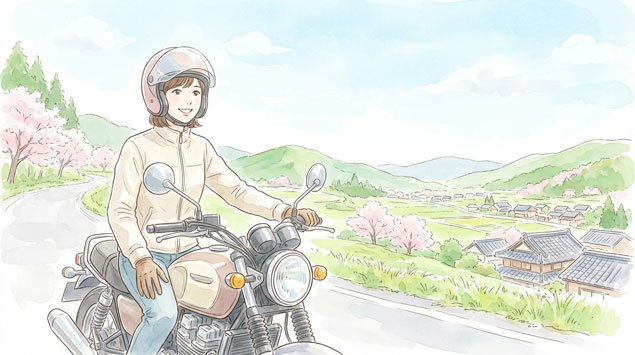 週末バイクを楽しんでいる女性