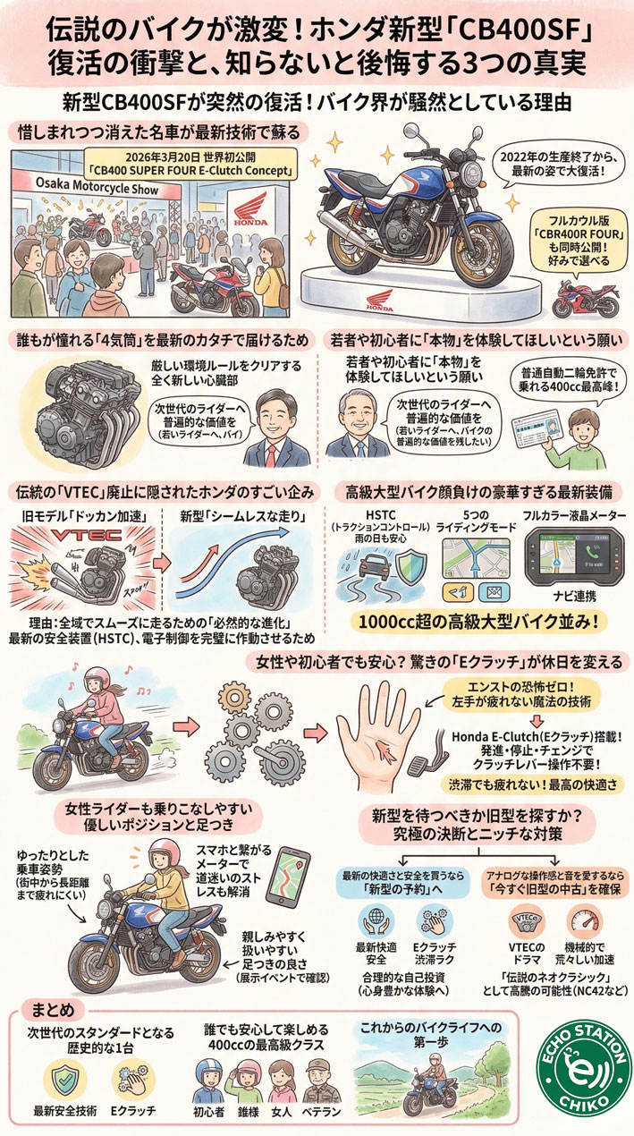 【速報】CB400SF復活は本当？Eクラッチ搭載の新型の全貌と後悔しない選び方 インフォグイラフ